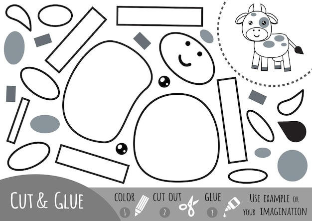 Education paper game for children, cow. use scissors and glue to create the image.