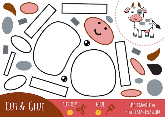 education paper game for children, cow. use scissors and glue to create the image.