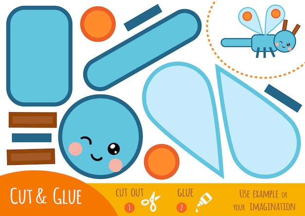 Развивающая бумажная игра для детей «Стрекоза». Используйте ножницы и клей, чтобы создать изображение.