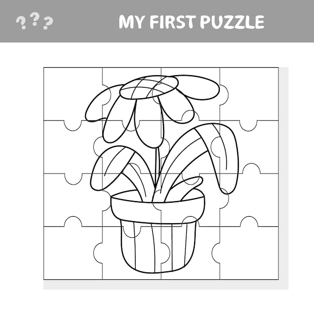 Education paper game for children flowers in a pot jigsaw puzzle