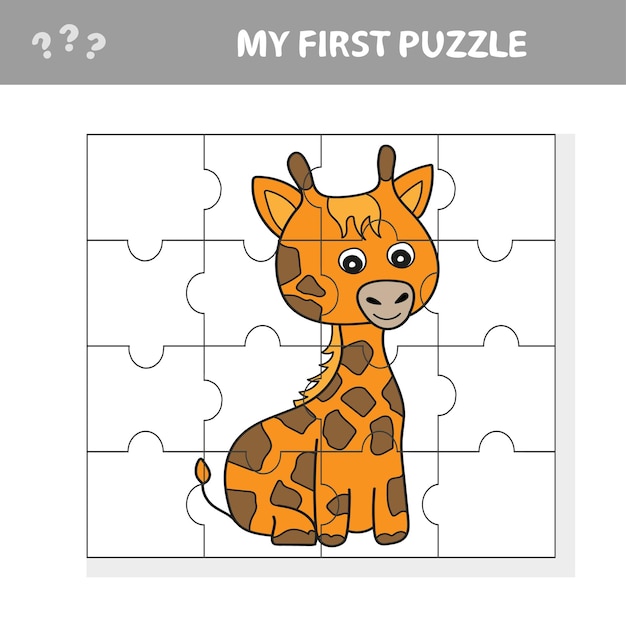 Vector education paper game for children, giraffe. create the image - my first puzzle for kids