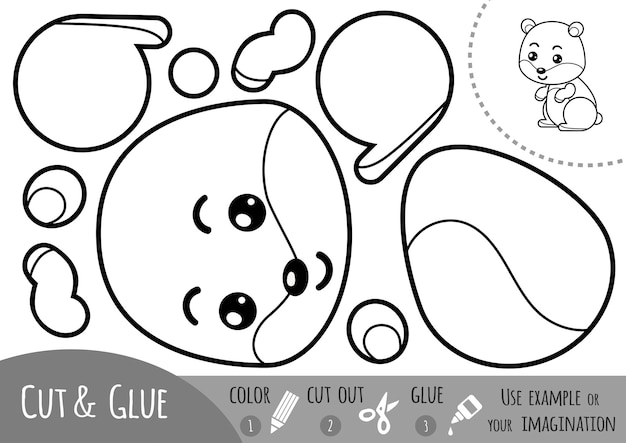Развивающая бумажная игра для детей, Хомяк. Используйте ножницы и клей для создания изображения.