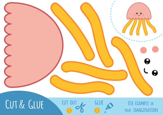 아이들을 위한 교육용 종이 게임, 해파리. 가위와 풀을 사용하여 이미지를 만듭니다.