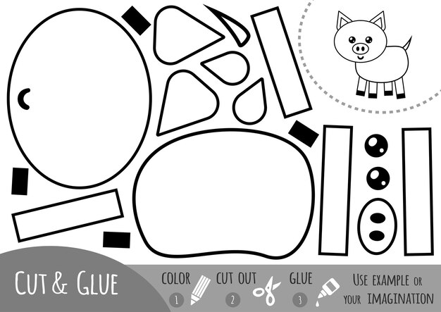 education paper game for children, pig. use scissors and glue to create the image.