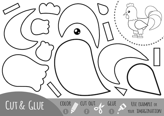 Education paper game for children, Rooster. Use scissors and glue to create the image.