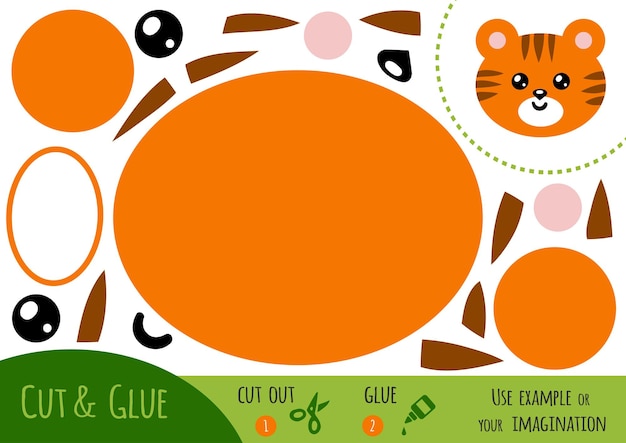 Развивающая бумажная игра для детей Тигр. Используйте ножницы и клей для создания изображения.