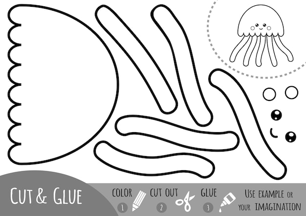 아이들을 위한 교육용 종이 게임, 해파리. 가위와 풀을 사용하여 이미지를 만듭니다.