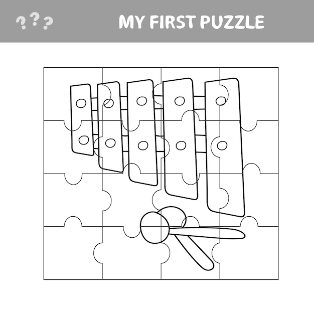 就学前の子供のための教育紙ゲーム。ベクトルイラスト。漫画の木琴。私の最初のパズルとぬりえ