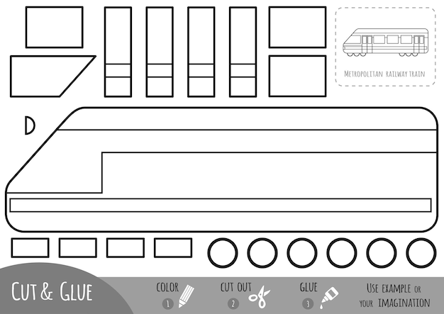 Education paper game Metropolitan railway train Use scissors and glue to create the image