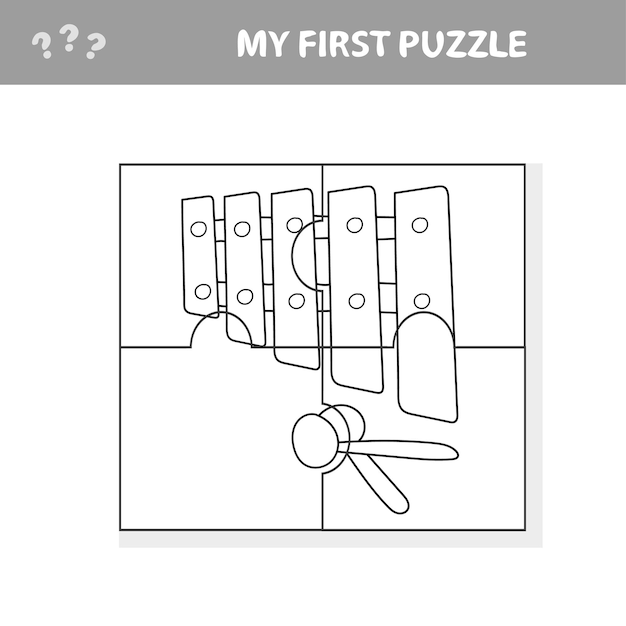 Education paper game for preshool children. vector illustration. cartoon xylophone. my first puzzle and coloring page