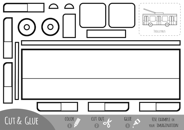 Развивающая бумажная игра Троллейбус Используйте ножницы и клей, чтобы создать изображение