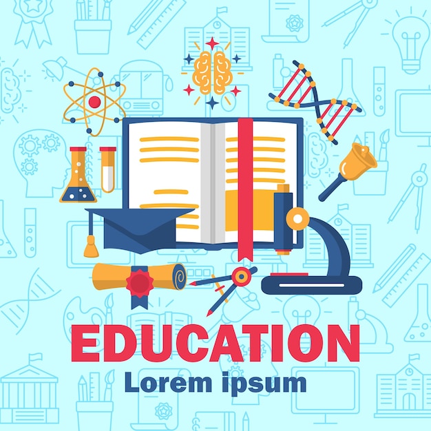 education poster with flat colorful icons