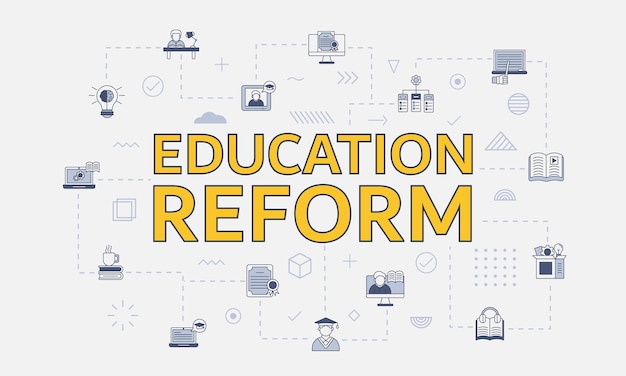 Education reform concept with icon set with big word or text on center