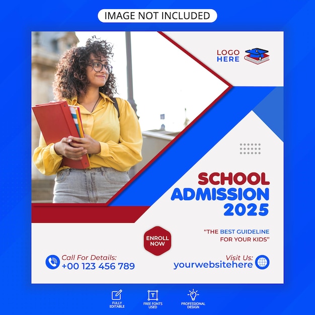 Education school admission social media post or square web banner template