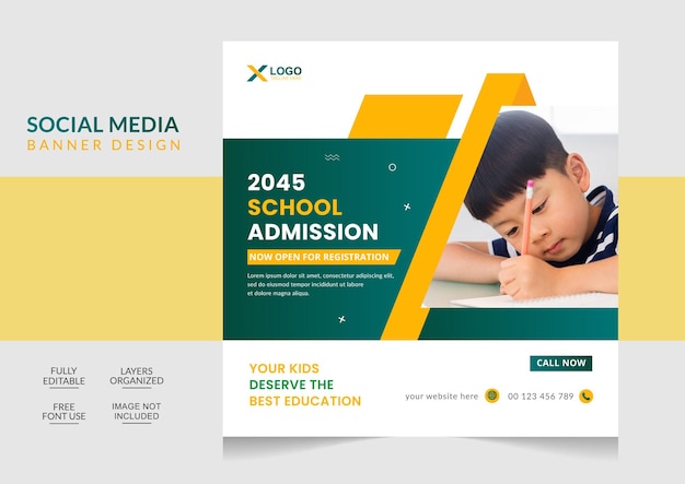 Education school admission social media post and web banner design template