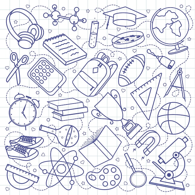 Vector education and school set of hand drawn school elements