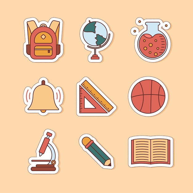 Vector education school stickers isolated clipart illustration