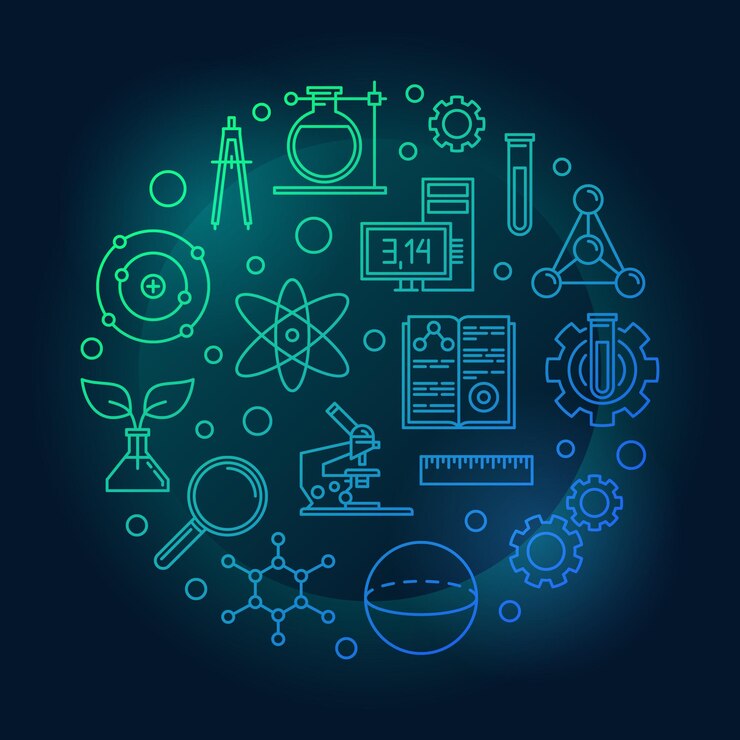 Vector education and science colored round vector illustration or banner