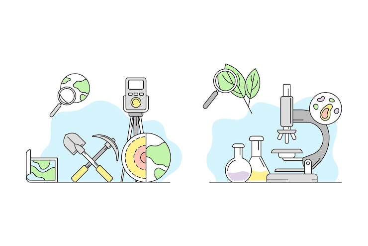 Vector education and science concept geology and biology objects set vector illustration