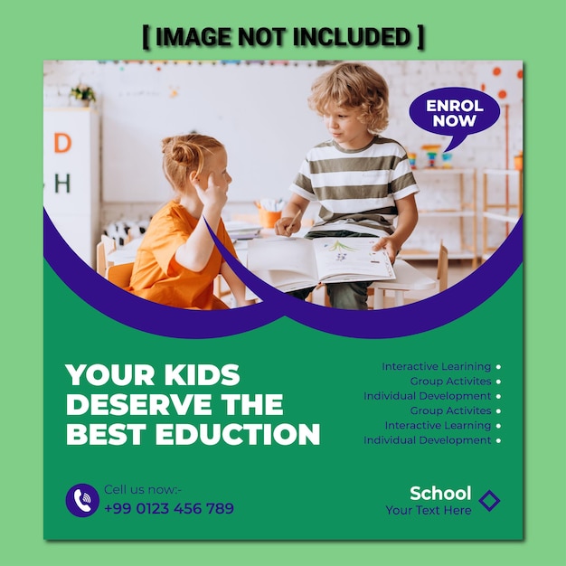 Education services provide or School admission social media post or web banner template