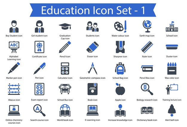 Vector education set 1 blue icon set