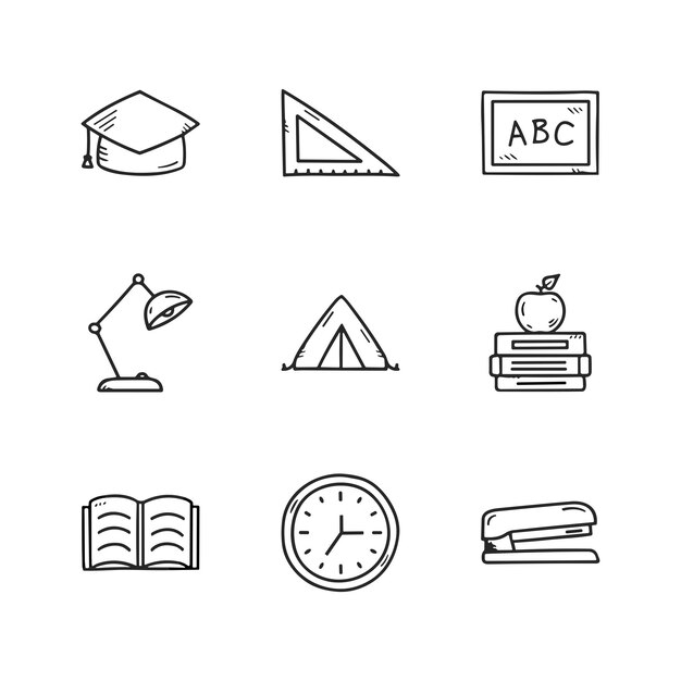 Vector education set of web icons in line style bookelearning video tutorial knowledge study school