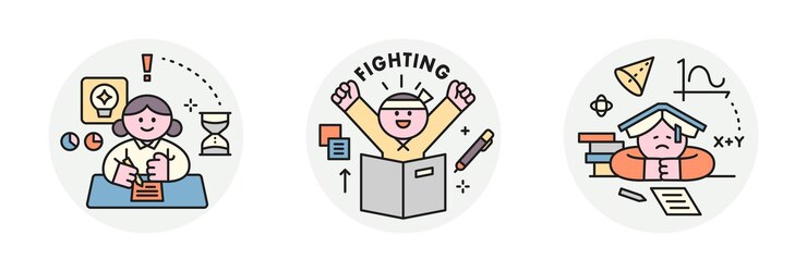 Vector 교육 열심히 공부하고 시험을 보는 학생