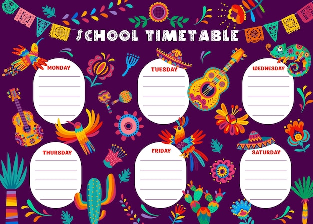 Education timetable schedule mexican theme