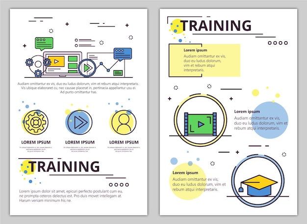 Vector education and training web banner poster flyer leaflet brochure template vector modern thin line art flat style design illustration