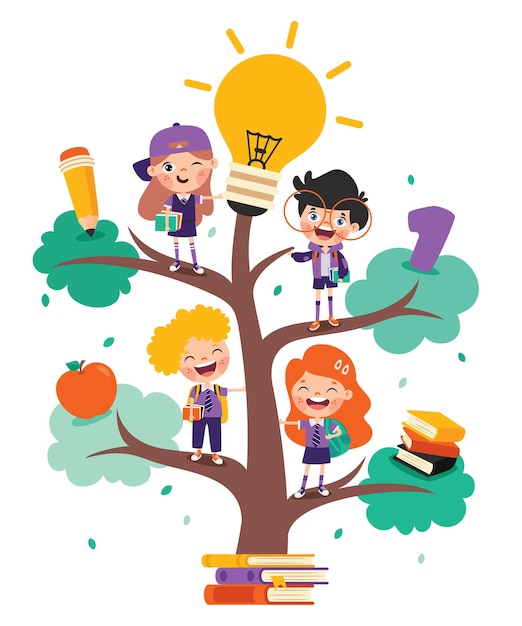 Education Tree With Cartoon Kids