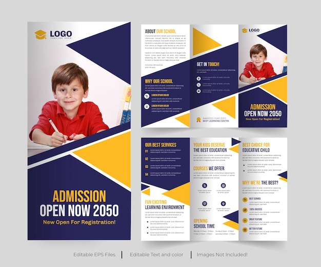 Brochure a tre ante per l'istruzione o design dell'opuscolo per l'istruzione