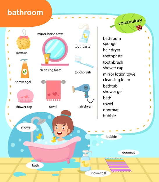 Education vocabulary bathroom vector illustration