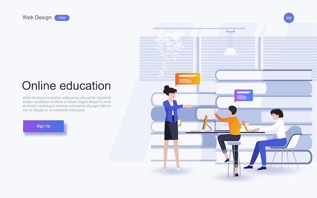 Istruzione per sito web e modello di landing page. istruzione, formazione e corsi online, apprendimento,