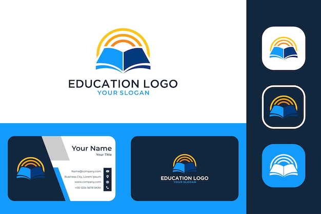 Education with book and sun logo design and business card