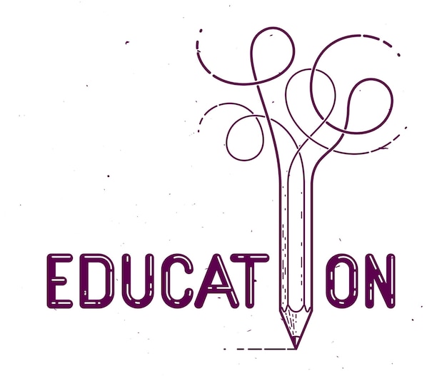 Education word with pencil instead of letter i, study and learning concept, vector conceptual creative logo or poster made with special font.