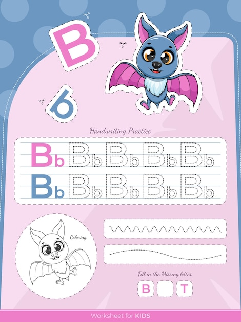 The education worksheet for kids with a bat and letters