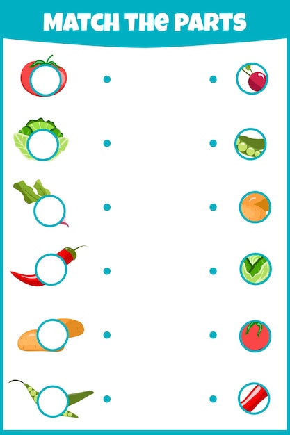 Vettore foglio di lavoro per l'istruzione con abbinare le parti