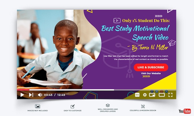 教育youtubeサムネイルプレミアムベクトルテンプレート