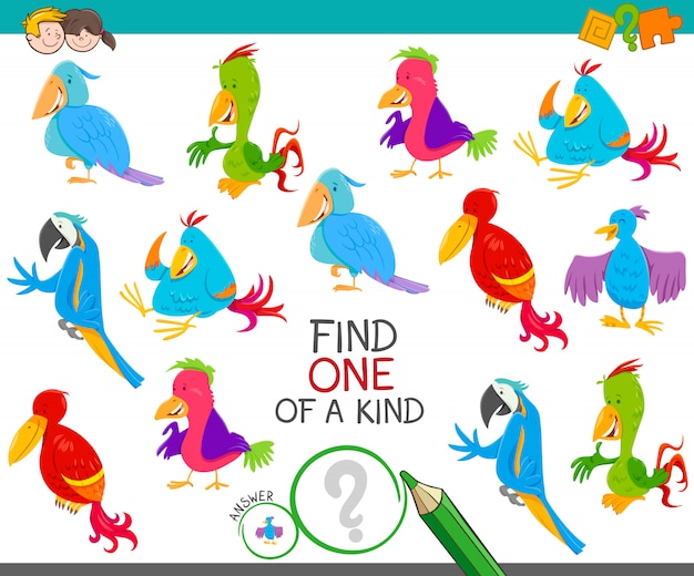 Educational activity game with colorful birds