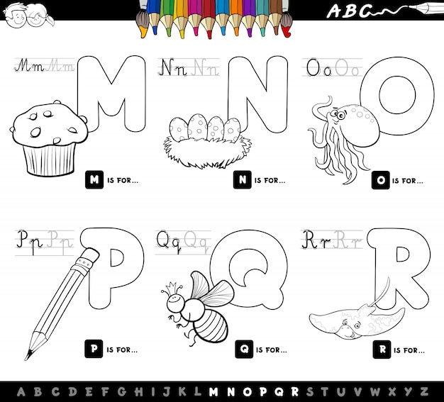 Educational cartoon alphabet letters color book