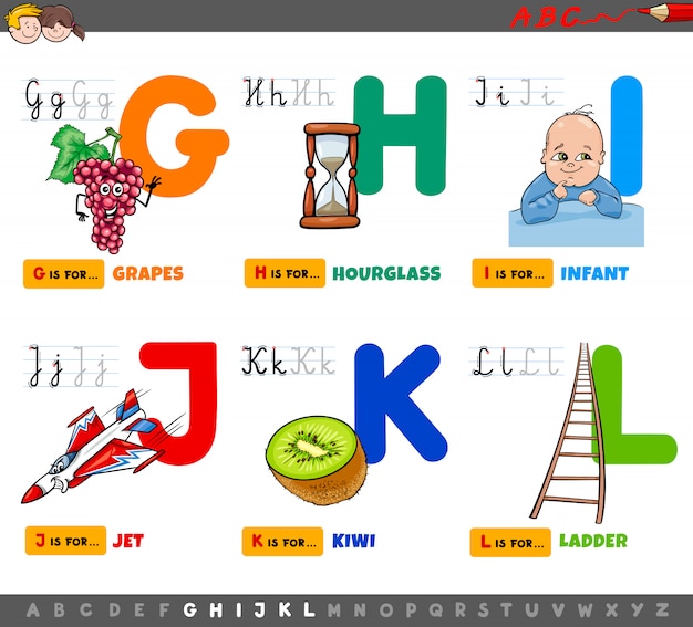 Вектор Обучающие мультфильм буквы алфавита для детей