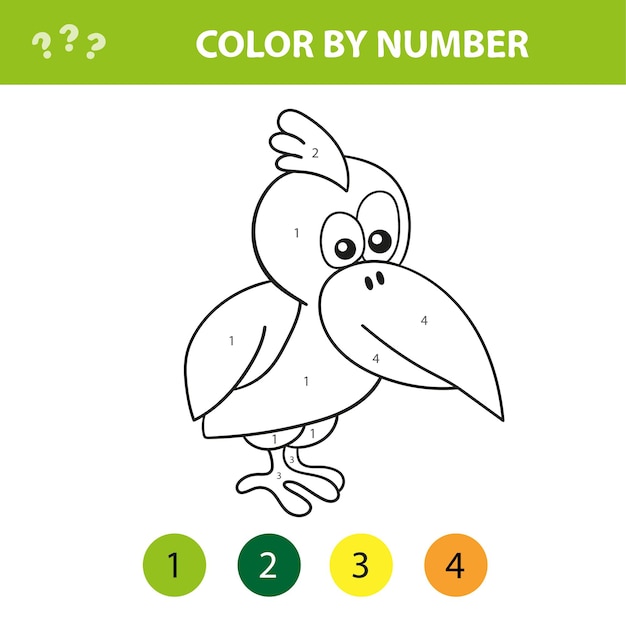 Gioco educativo per bambini. colora l'immagine per numero. libro da colorare con uccellino carino