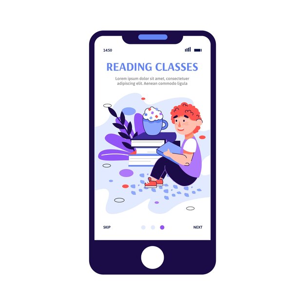 Vector educational childrens reading courses app sketch cartoon illustration