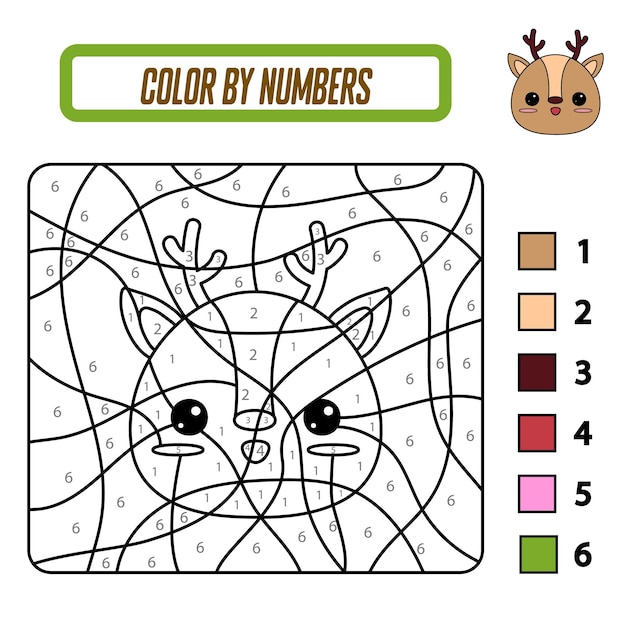 Educational coloring book by numbers for preschool children Cute cartoon deer Educational coloring book with animals A training card with a task for preschool and kindergarten children