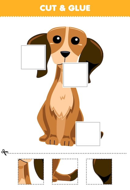 Educational game for children cut and glue a part of a cute dog picture printable pet worksheet