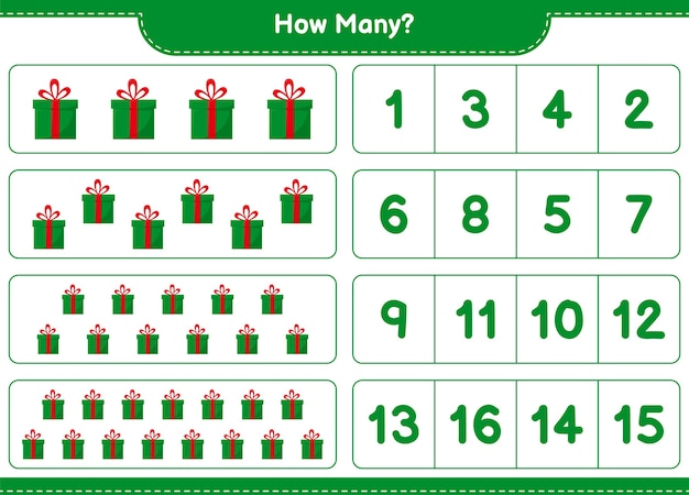Educational game counting gift boxes