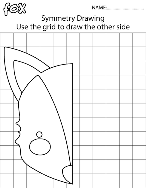 아이들을위한 교육 게임 간단한 운동 격자 대칭 그리기 벡터를 사용하여 여우 그리기