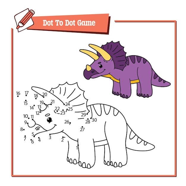 Образовательная игра-иллюстрация головоломки "точка-точка" с мультяшным динозавром