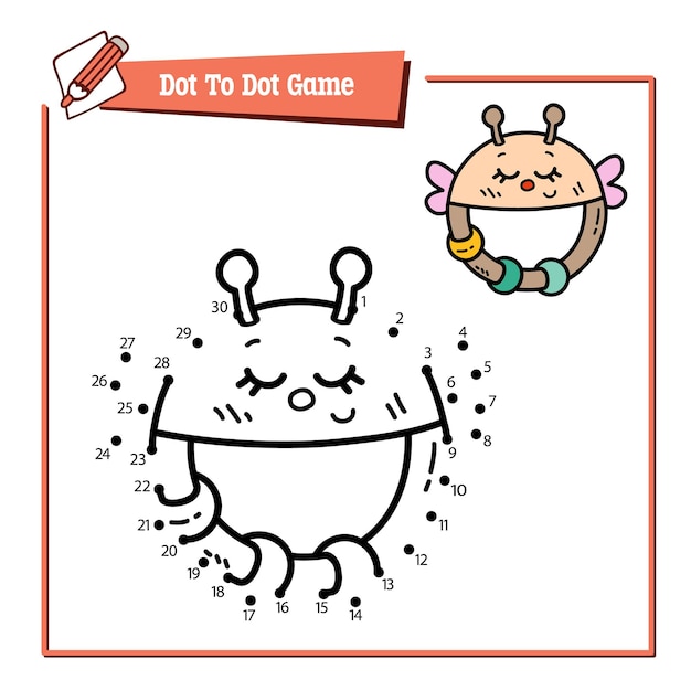 educational  game illustration of dot to dot puzzle with doodle butterfly rattle