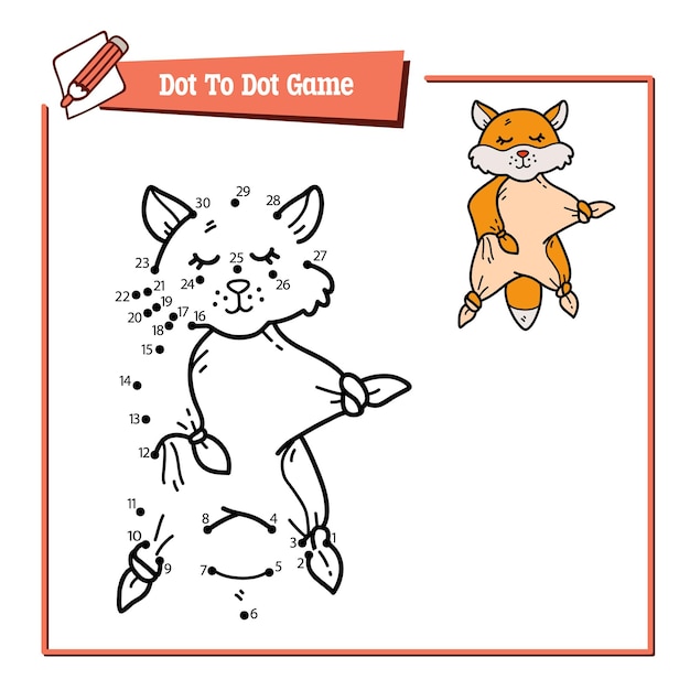 educational  game illustration of dot to dot puzzle with doodle fox comforter